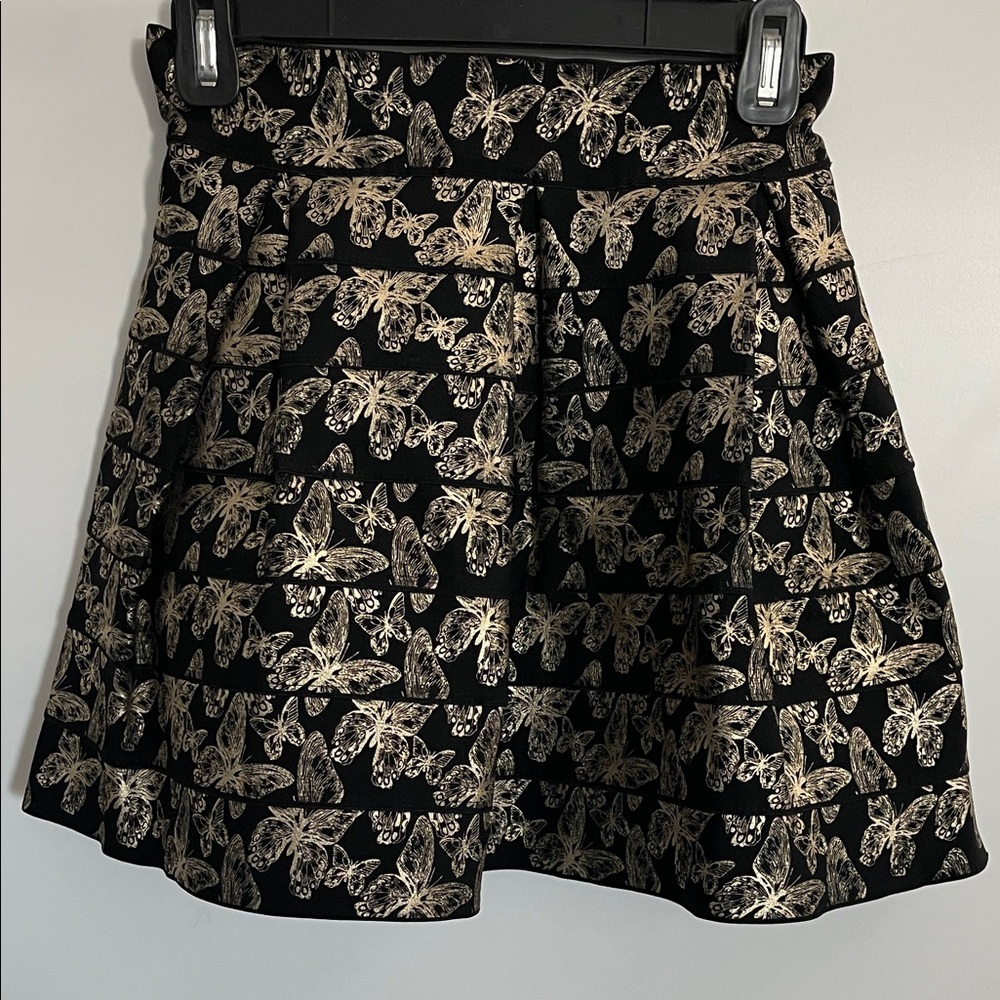 GUESS Black and Gold Banded Skirt with Butterfly Print Women's Size S